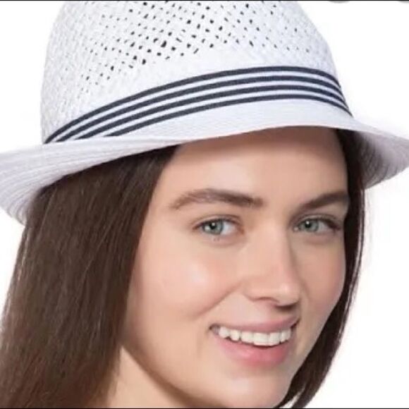 INC International concepts white open braid fedora hat - Picture 1 of 10